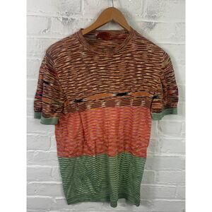 Missoni Men's Pullover Crew Neck Knit T-Shirt Short Sleeves Multi Striped Size S